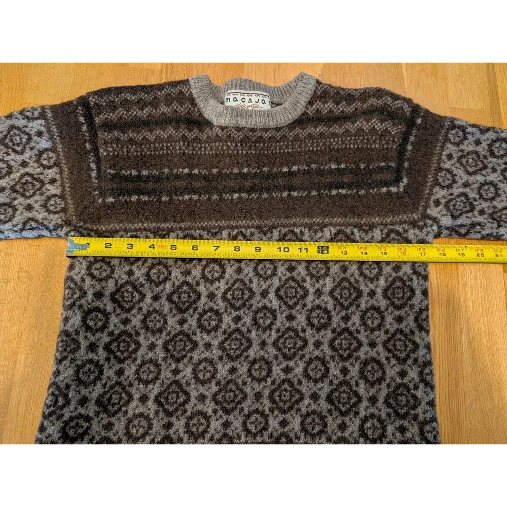 Fair Isle %100 Wool Sweater Brown Crew Neck Size M Mac & Jack Cute & Warm!!